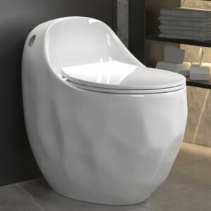 Sanitario One Piece Tipo Huevo Blanco Brillante – Diseño Facetado - CasaNova Colombia