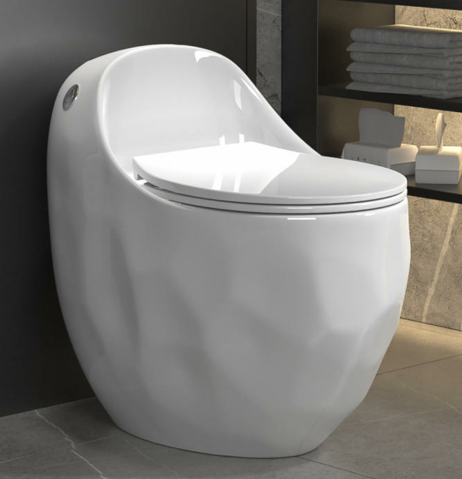 Sanitario One Piece Tipo Huevo Blanco Brillante – Diseño Facetado - CasaNova Colombia