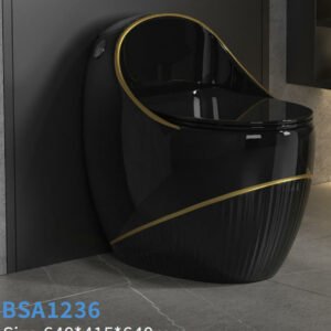 Sanitario One Piece Negro Brillante con Detalles Dorados – Diseño Tipo Huevo - CasaNova Colombia