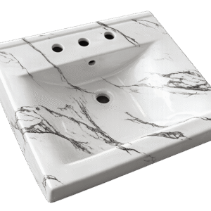 Lavamanos Rectangular de empotrar en mueble – Serenity Basin (Blanco con vetas grises con rebose y salpicadero) - CasaNova Colombia