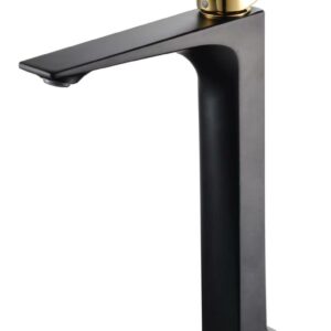 Grifo para Lavamanos De caña alta de base – Aurum Touch (Gris oscuro y detalle dorado) - CasaNova Colombia