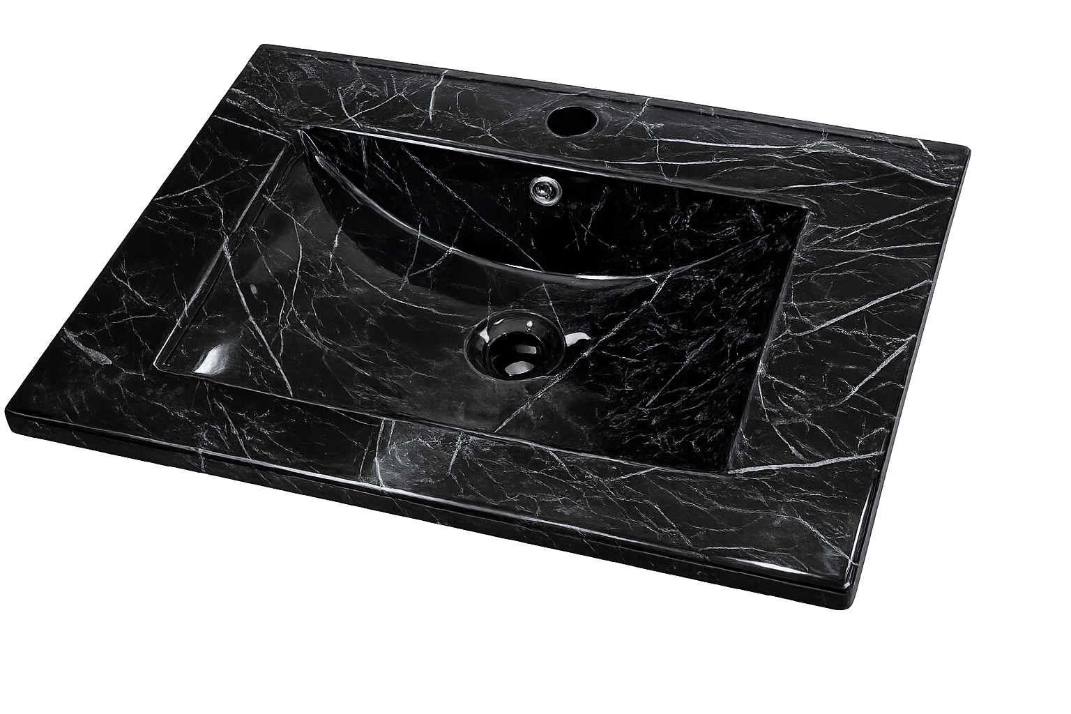 Lavamanos Rectangular de empotrar en mueble – Serenity Basin (Negro con vetas grises con rebose y salpicadero) - CasaNova Colombia